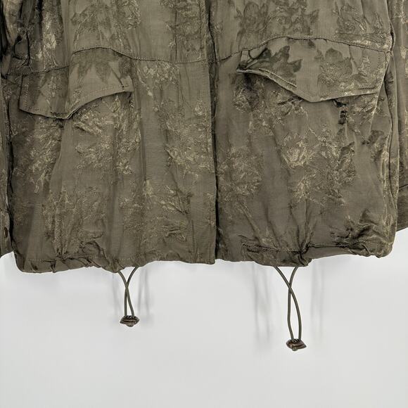 Bianca Nygard Olive Green Subtle Floral Pattern Drawstring Hem Bomber Jacket Med - Picture 8 of 8